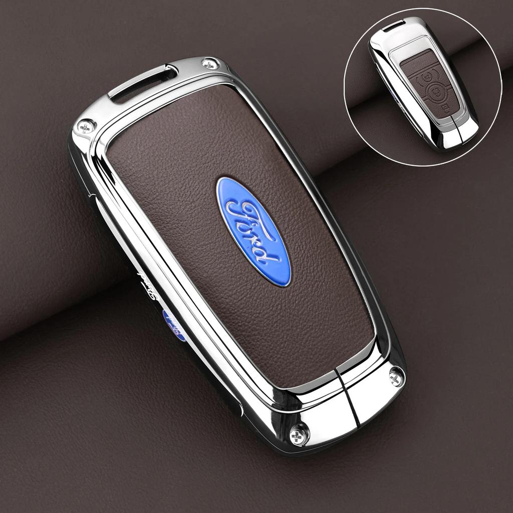 Car Sticker 2026 Ford 2025 Hot Leather Car Key Case Protector Cover for Ford Fusion Mustang Explorer F150 F250 F350 EcoSport Edg