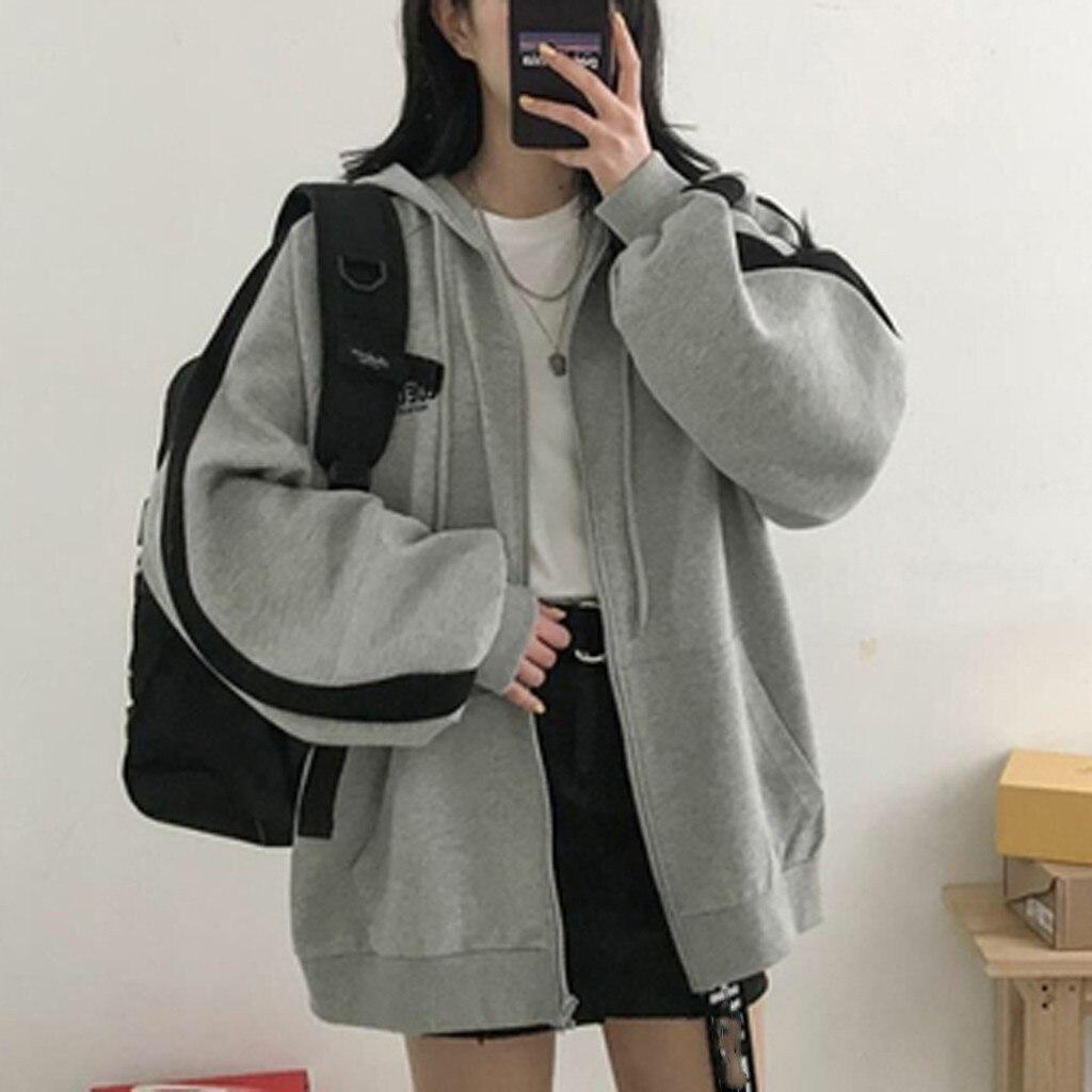 Zip-up Harajuku Übergroße Hoodies für Damen Kleidung Kapuzenpullover Langarmpullover Kapuzenpullover Normaler Mantel Lässiges Sweatshirt im koreanischen Stil