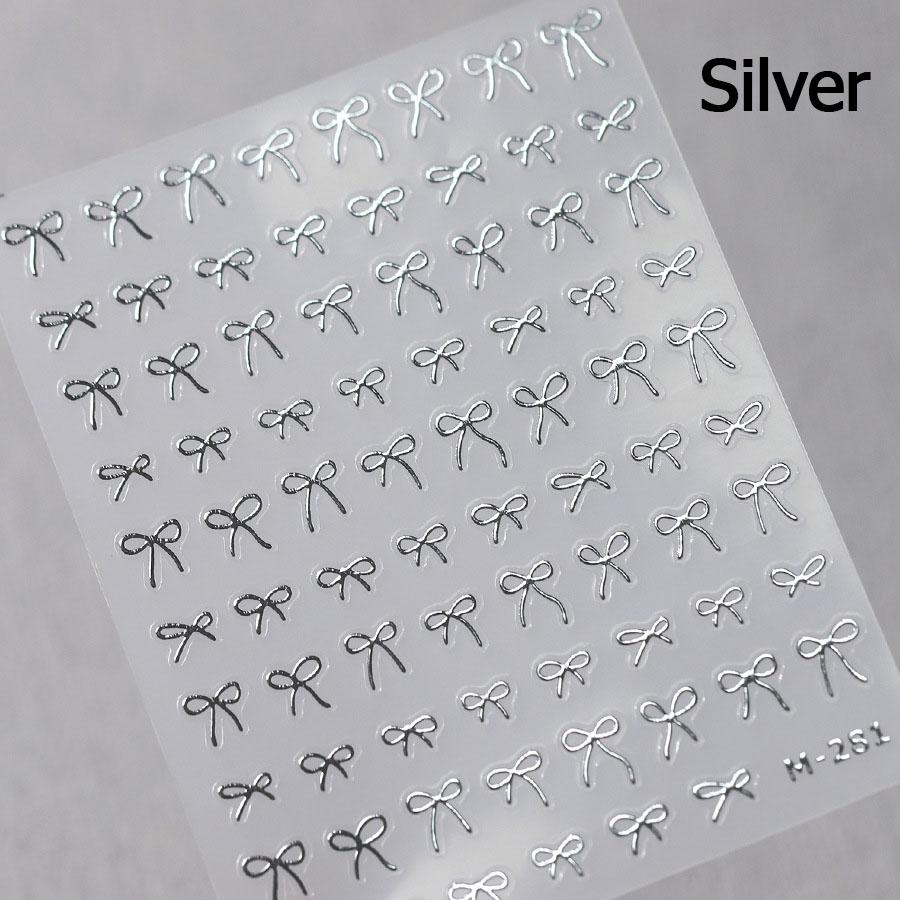 Lovely Gold Silver Black White Line Bowknot 3D Self Adhesive Nail Art Decorations Stickers Ribbon Cute Manicure Decals