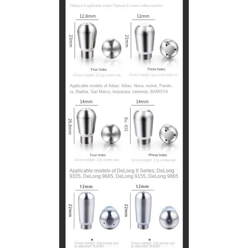 Parní tryska kávovaru,Nerezové trysky pro různé modely, 3 otvory a 4 otvory