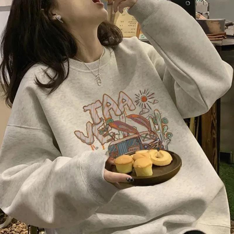 Herbst Winter Damen 2024 College-Stil Neue Splicing Pullover O-Ausschnitt Bedruckter Buchstabe Mode Locker Lässig Langarm Hoodie