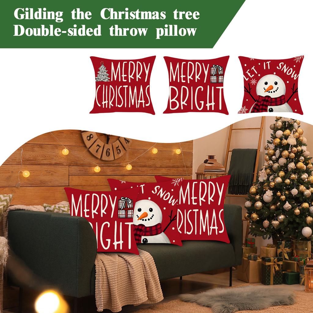 LET IT SNOW MERRY BRIGHT CHRISTMAS H O Christmas Santa Snowman Print Pillowcase Living Room Sofa Cartoon Pattern Cushion Cover Pillowcase