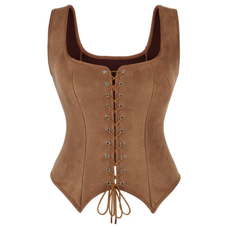 Medieval Women Vintage Suede Corset Top Victorian Pirate Lady Waistcoat Renaissance Cosplay Halloween Costume