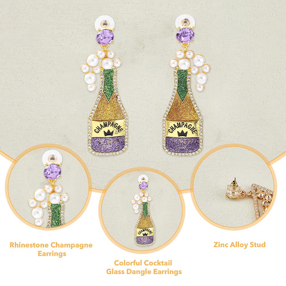4 Pairs 4 Styles Rhinestone & Plastic Pearl Glass Wine Glass Dangle Stud Earrings, Alloy Long Drop Earrings, Golden, 58~68x14.5~31.5mm, 1 Pair/style