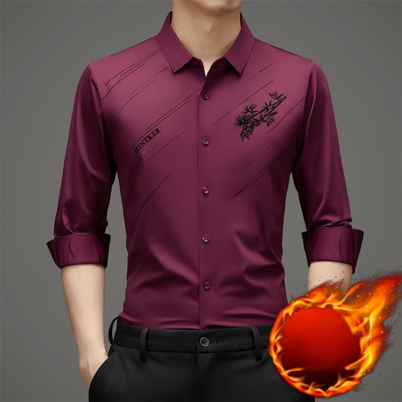 New Business Men's Winter New Velvet Thickened Men's Shirt Business Seamless Flocking Bottoming Warm Shirt