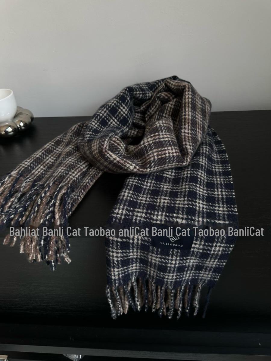 

Женский двухсторонний зимний шарф в корейском стиле в сине-коричневую клетку 2024 года 200*70 cm