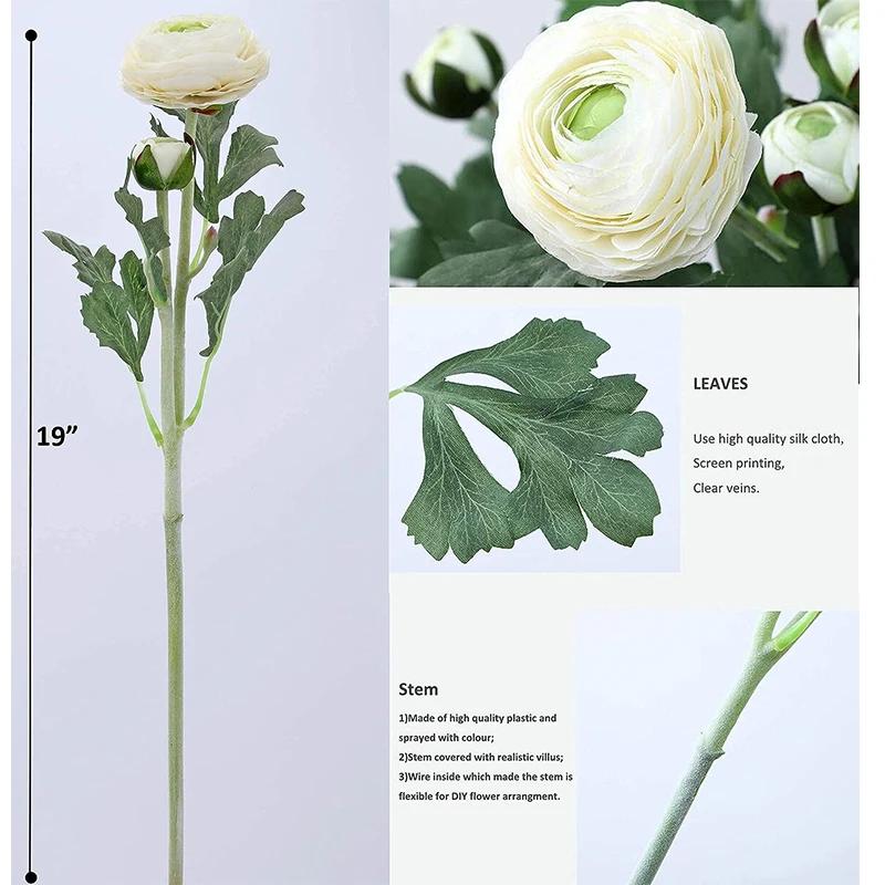 Künstliche Blumen mit Echt-Touch Ranunculus Blumen Seiden-Ranunculus Blumen 10er Pack