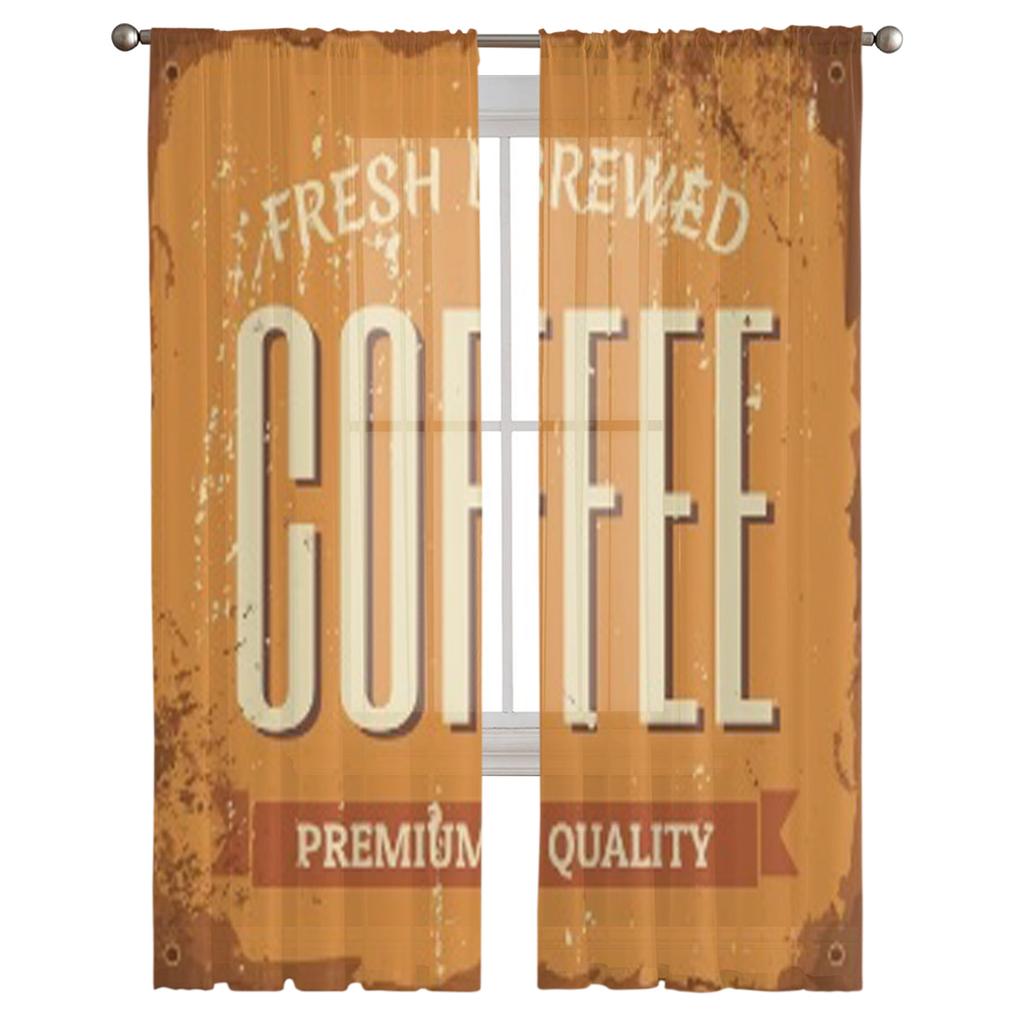 Vintage Style Tin Sign 'Fresh Brewed Coffee Sheer Curtains for Living Room Tulle Window Curtain Bedroom Kitchen Veil Drapes