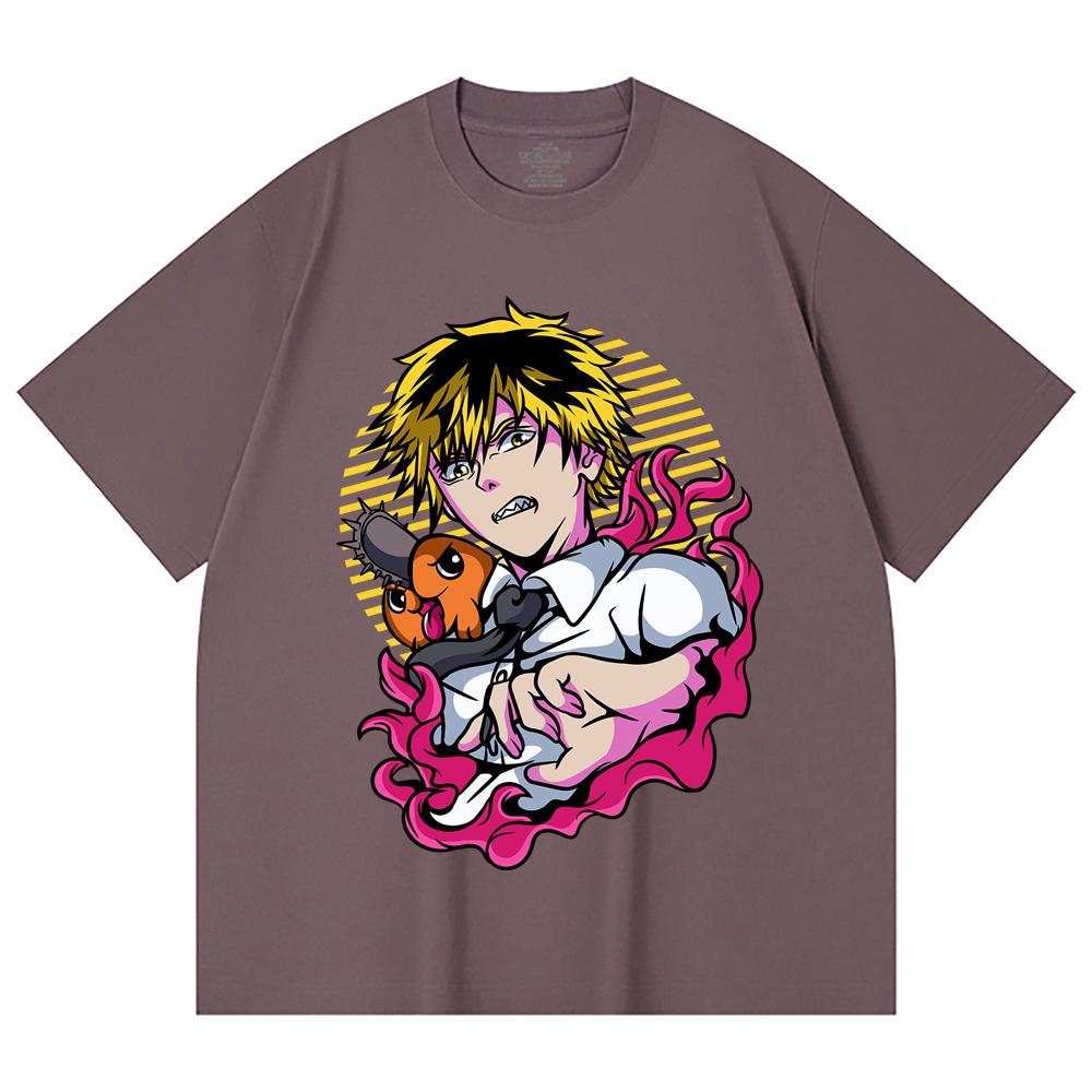 230 g/m² 100% Baumwolle Kettensägenmann V4 Denji Pochita Aufdruck Unisex Schweres Baumwoll-T-Shirt
