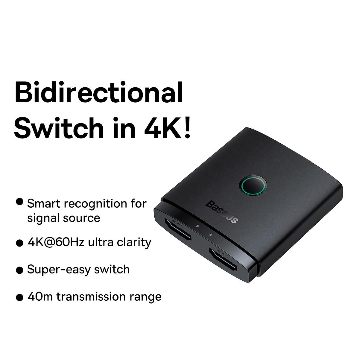 

BASEUS Серія AirJoy 2-в-1 Двонаправлений HDMI-перемикач 4K HD Відео 2 Входи 1 Вихід HDMI-адаптер Black