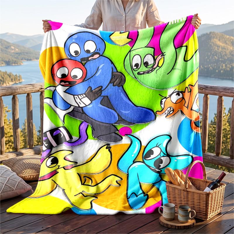Warm Flannel Blanket Rainbow Friends Pattern, Lightweight Comfortable Throw Blanket for Bed Sofa Use