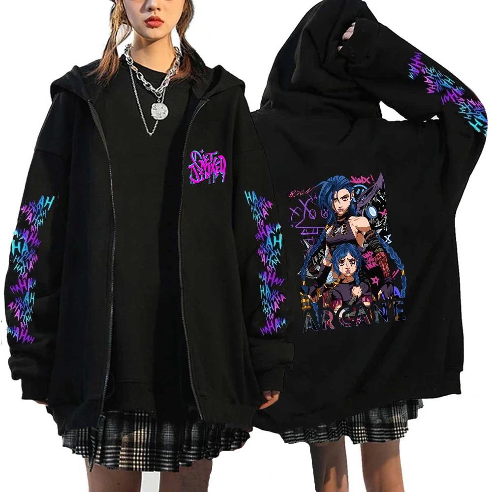 

Arcane Jinx Monkey Graffiti Printed Hoodies Zipper Jacket Men Women Harajuku Anime Oversized Hip Hop Casual Sweatshirt Y2K Top XS
