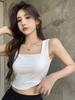 Ice Silk Wide Strap Camis Women Solid Color Square Neck Crop Tops Fashion Padded Tube Top Female Sleeveless Camisole