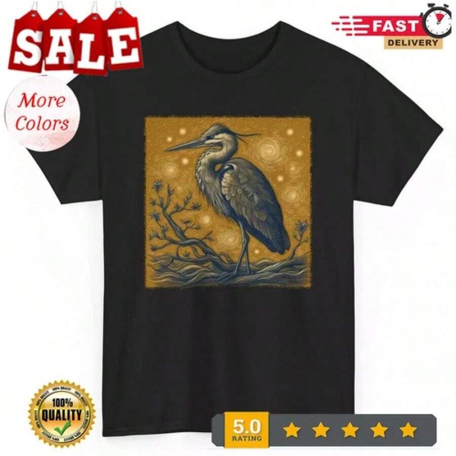 

2025/Artistic Costal Birds Heron Bird T-Shirt - Novelty Water Bird Men Women Tee 5XL різнокольоровий