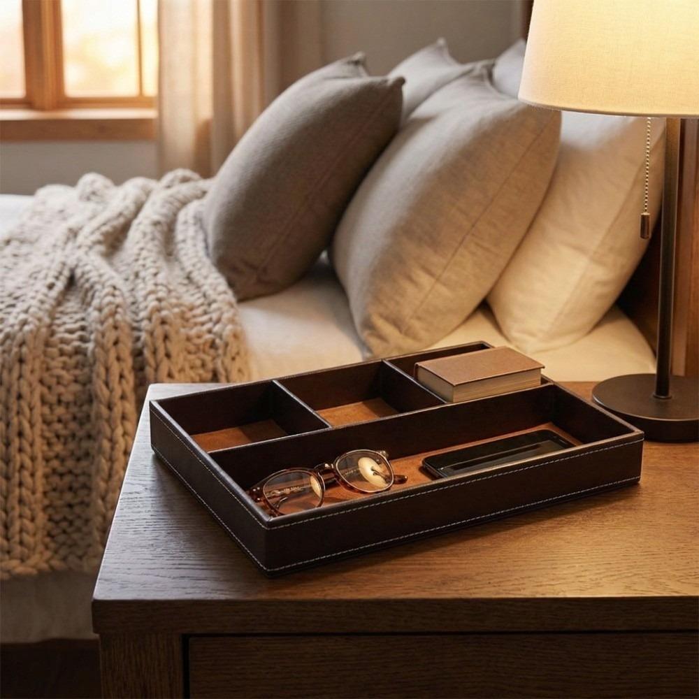 Multi-function Storage Tray Moistureproof Desktop Box Stationery Organizer Business Supply коричневый