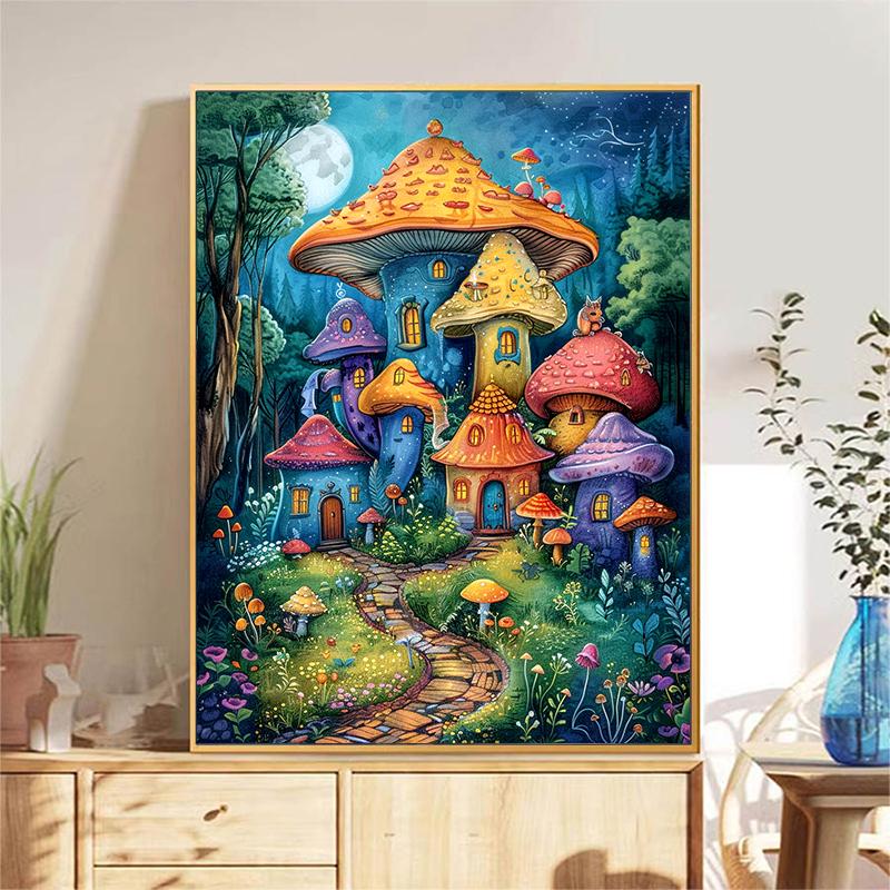 5d DIY Diamond Painting Cross Stitch Colorful Mushroom House Diamond Embroidery Mosaic Full Round Drill Home Decor