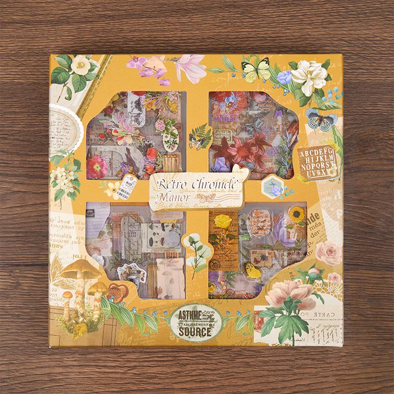 

Подарочная коробка с наклейками для растений и цветов в стиле ретро-усадьбы Шигуан - 100 высококачественных листов наклеек из ПЭТ-материала своими руками