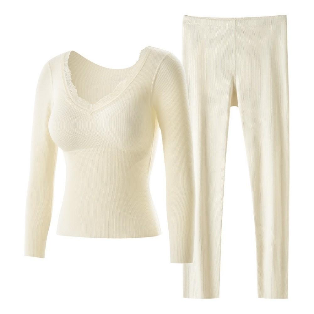 Body-Shaping Warm Long Tops Pants Set with Chest Pad Slimming Underwear Underwear
