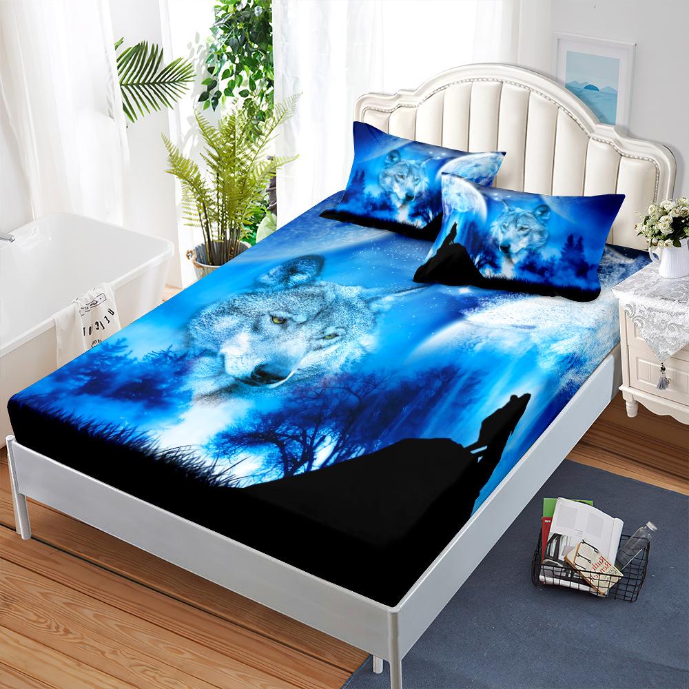 Mattress Mattress Cover Three-Piece Mattress Protective Cover Fully Surrounded Animal Wolf Moon