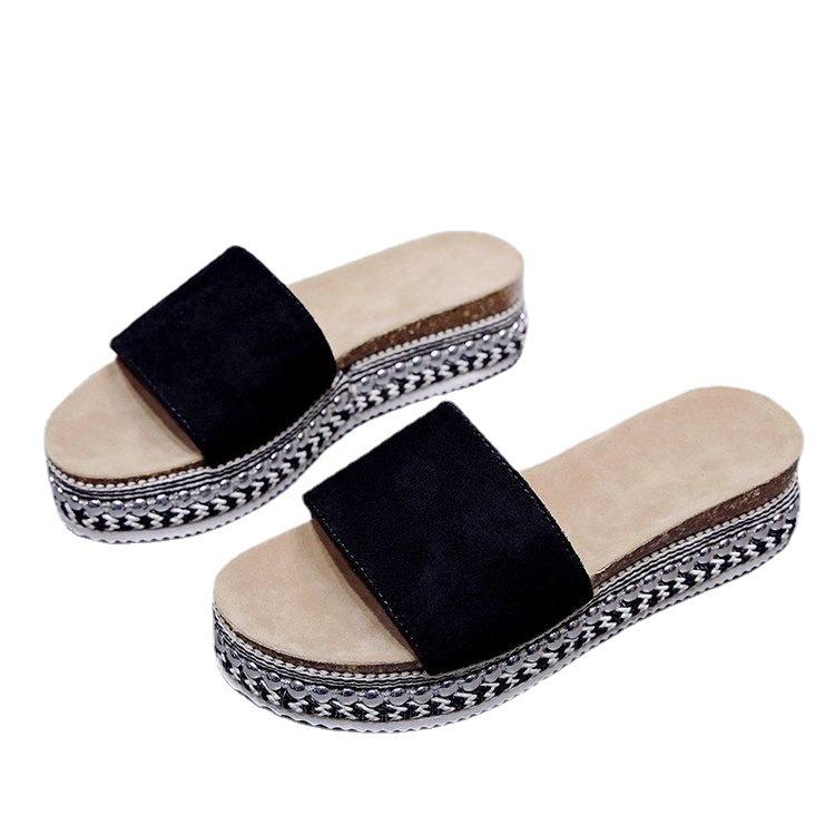 Sandals Slippers Female 2026 Summer Fashion Rhinestone Suede Flat With Muffin Bottom Outside Wear A Word Slippers