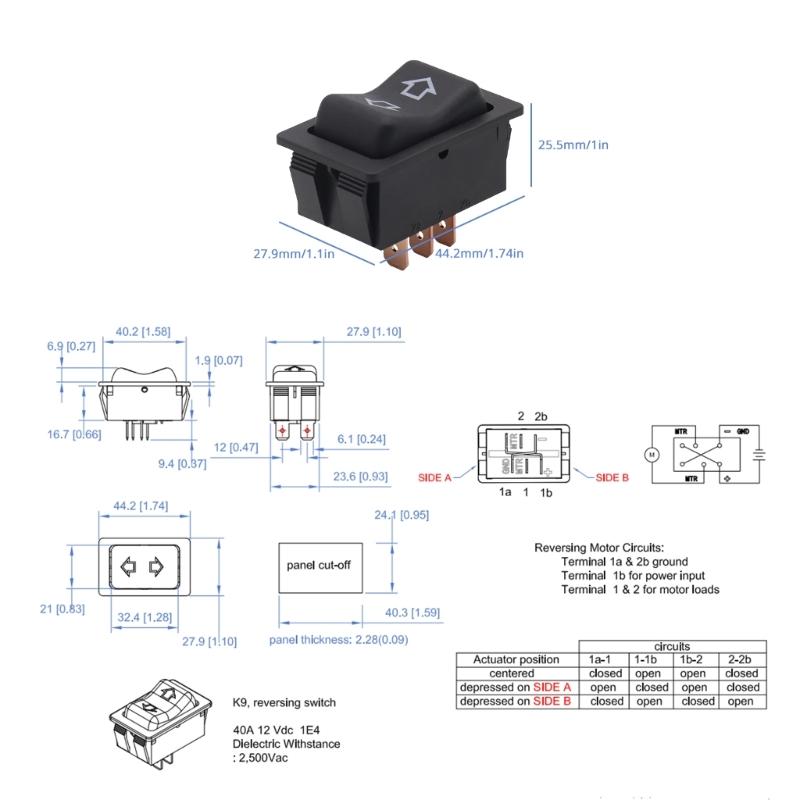 Small 12V/40A Motor Direction Switch with Self Resetting Feature Motor Reversal Switch Plastic for enhances Stability