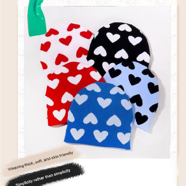Winter Teen Beanies Hat Elastic Windproof Heart Pattern Hat Ear Protector Hat Adult Winter Cycling Skiing Accessories
