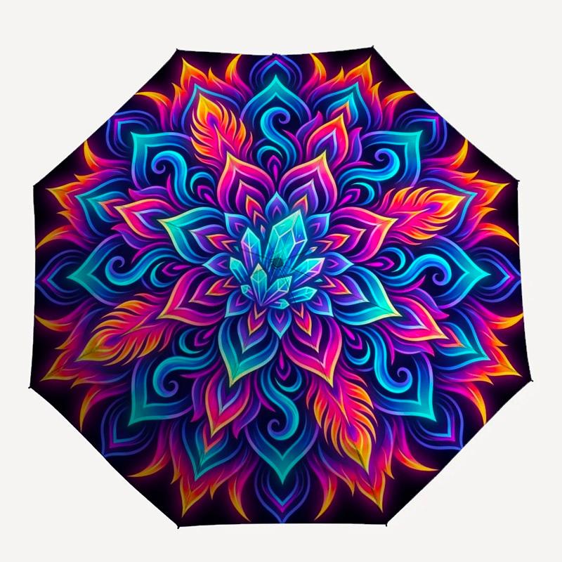 

1pc Mandala, Abstract Art, Neon Colors Umbrella with Plastic Handle,Compact & Stylish,Suitable for All Seasons YS331042