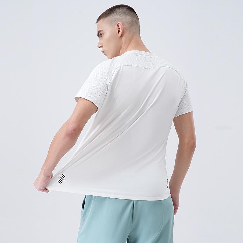 Quick-dry T-shirt for Men, Summer Crew Neck, Solid Colour, Sports-inspired Urban Casual Running Top, Breathable Outdoor Hiking Short-sleeved Shirt