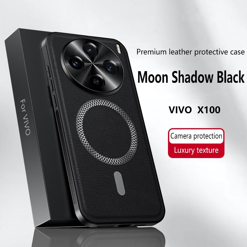 For Vivo X100 Case Magnetic Elegant Leather Wear-Resistant Lens Fully Covered Non-Slip Grip Edge Cover Shell