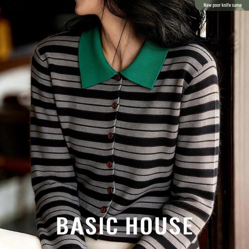 Basic House Color-Block Striped Knit Top M