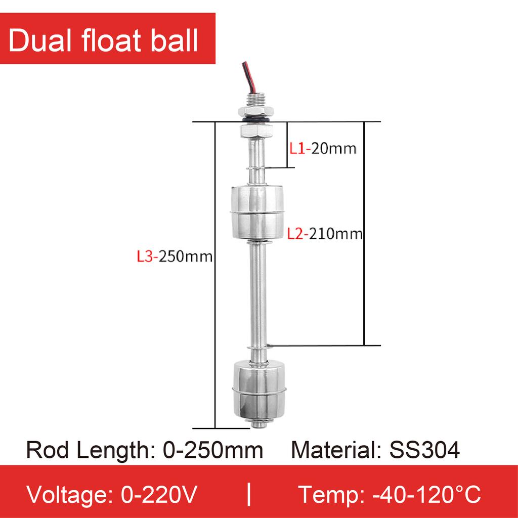 304 Stainless Steel Dual Float Switch Liquid Level Controller, Water Level Sensor for Tank, High Low Liquid Level Switch