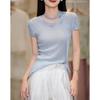 Demana Women's Summer Linen-Lyocell Blend Knit Top with Ribbon Tie