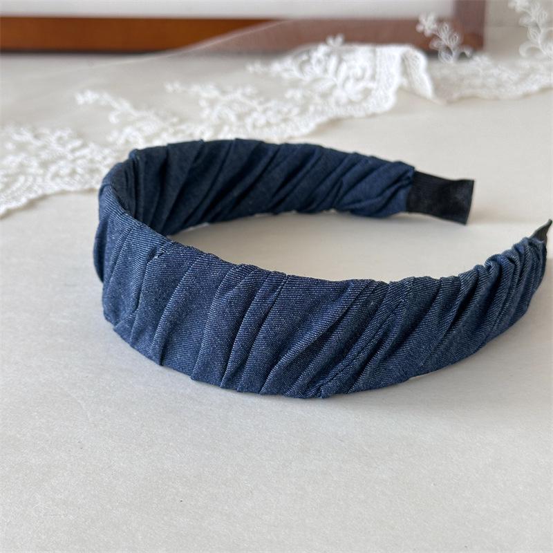 Korean Style Blue Denim Wide Twill Headband – High Skull Top Face-Washing Hair Accessory