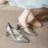 2025 Autumn New Square-Toe Low-Cut Rhinestone Block Heel Mary Jane Shoes Women's One-Strap French High Heels XW-9612-6