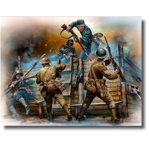 

Master Box 1/35 Scale British-German First War Hand-to-Hand Combat Plastic Model Kit (2 British Soldiers & 3 German Soldiers) with Mini Trench Diorama
