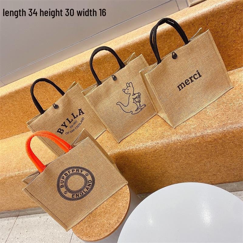 Damen Jute Tragetasche - Große Kapazität Leinen Lunch- & Einkaufstasche