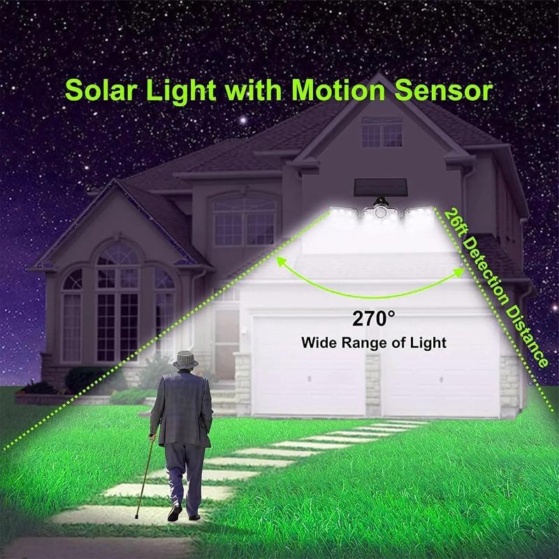 3‑Head Solar Outdoor Wall Light, Motion Sensor Security Light, 270° Wide‑Angle Illumination Waterproof Lamp for Garden, Garage, Yard