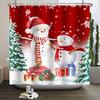 1/3/4pcs Navidad Merry Christmas 3D Printing Shower Curtain Polyester Waterproof Green Festival Accessories For Bathroom Decor