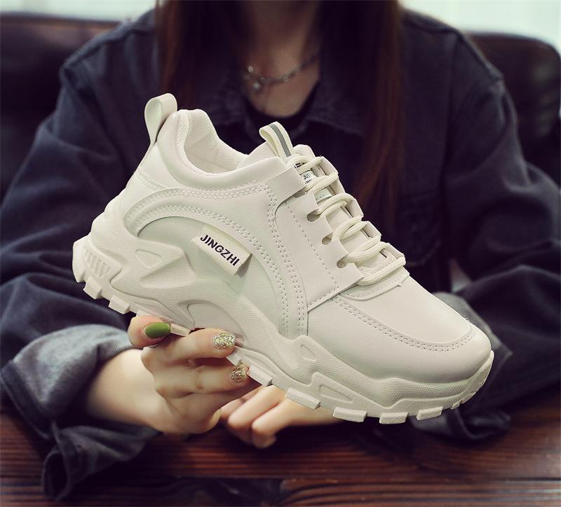 

Autumn women s shoes sports leisure fashion high heel PU lace-up fashion solid color white shoes Korean version heightened large size 41