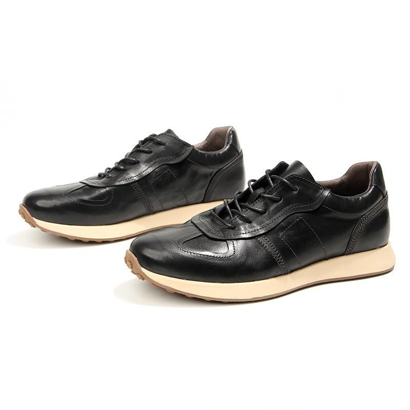 Washed horse leather men, retro old sports shoes handmade leather 38 чёрный