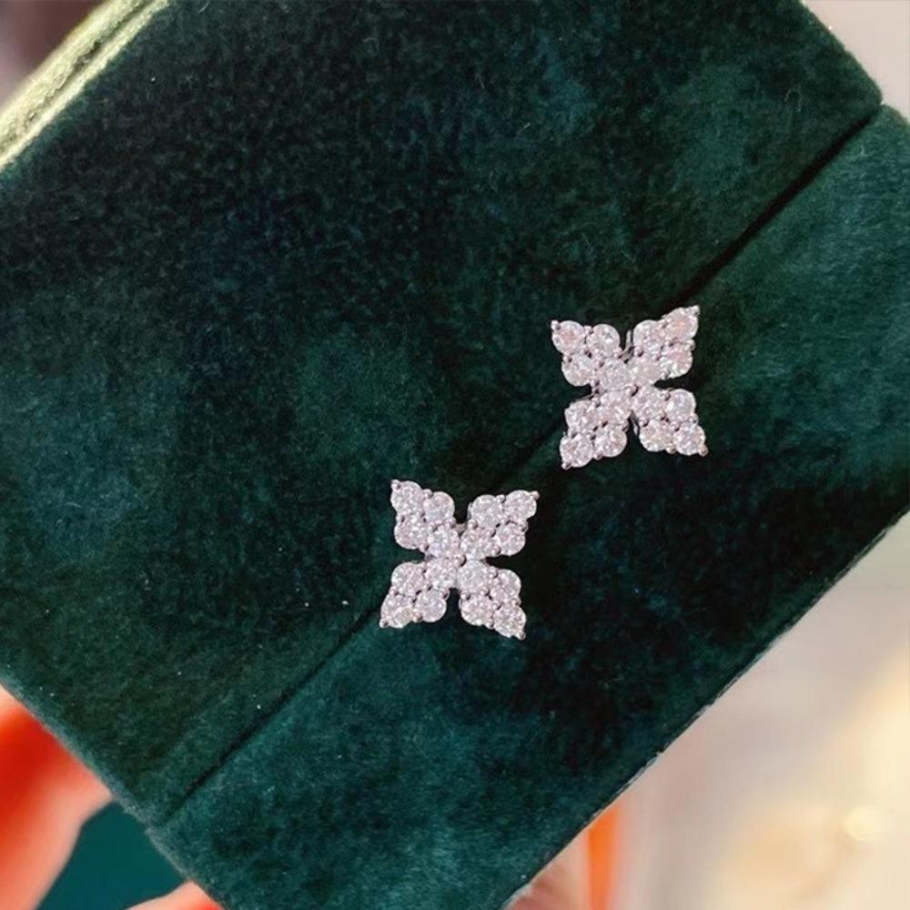 Elegante PT950 Vergoldete Kleeblatt Zirkon Ohrringe für Damen Minimalistischer Stilvoller Schmuck