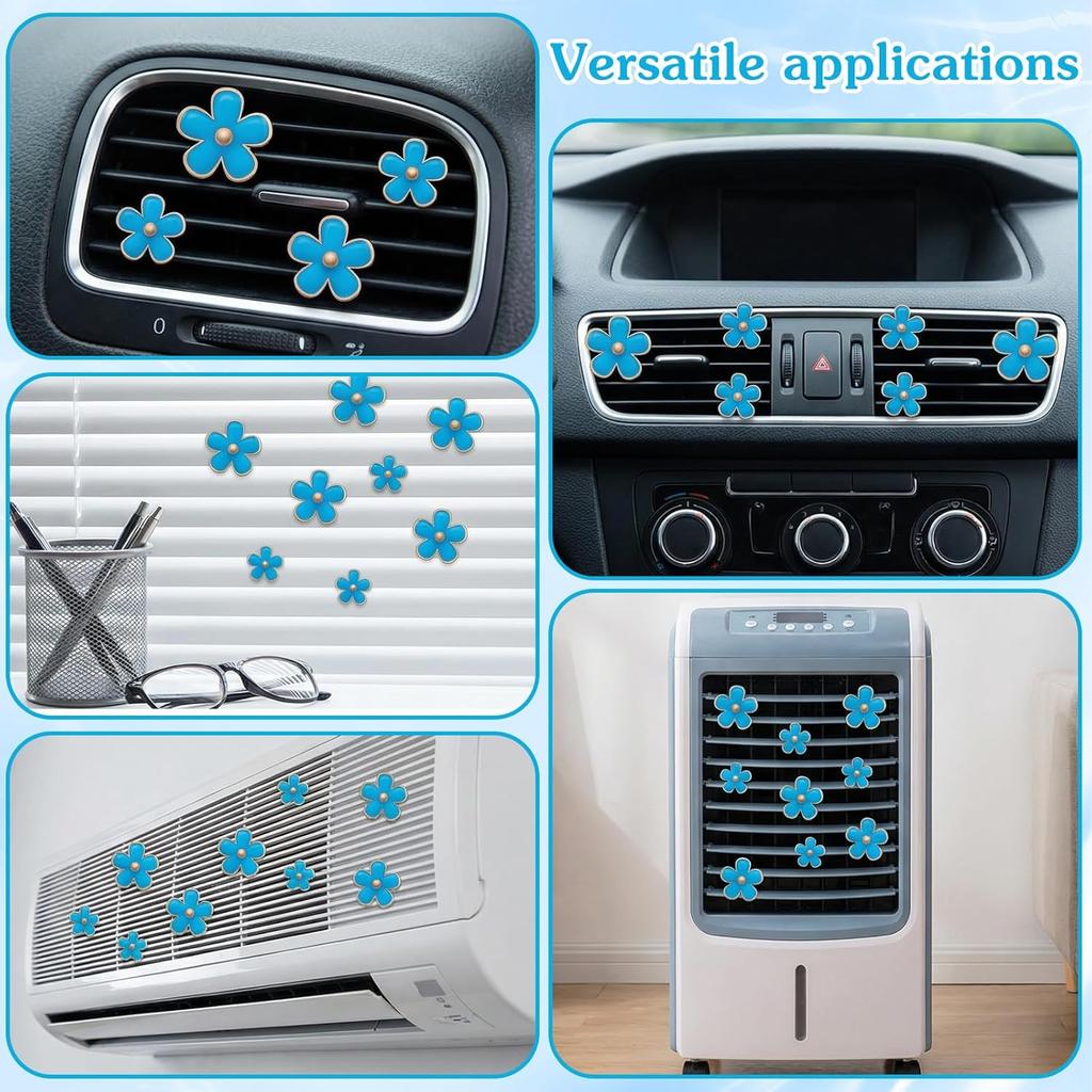 8PCS Flower Vent Clips for Car, Daisy Air Freshener Clip Cute Blue Flower Conditioning Outlet Clip Decorations Interior Decor Accessories for Women