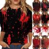 Women's Fashion Casual Round Neck 3/4 Sleeve Loose  Printed T-Shirt Ladies Top