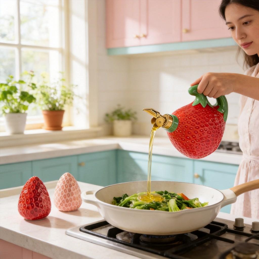 Ceramic Strawberry Oil And Vinegar Dispenser With Creative Kitchen Decor For Home Chefs