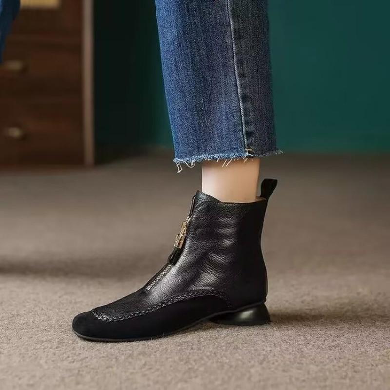 Fashion French Fashion Block Heel Booties Comfortable Square Toe Soft Sole Soft Face Vintage Winter Women's Shoes