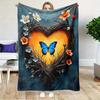 Enchanted Blue Heart & Butterfly Throw Blanket: Coastal Floral Pattern Dreamy Cozy Home Decor