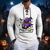 Men's Vintage Halloween Print Lace-Up Long Sleeve T-Shirt