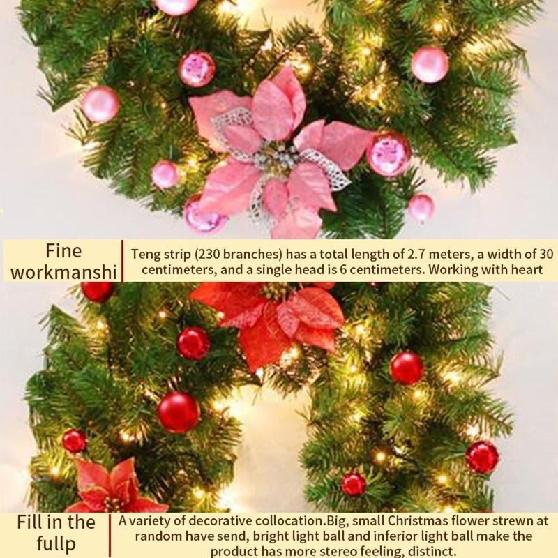 2,7 m LED kerst kunstmatige slingerkrans groen voor xmas home party kerst decor rotan hangende krans slinger ornament