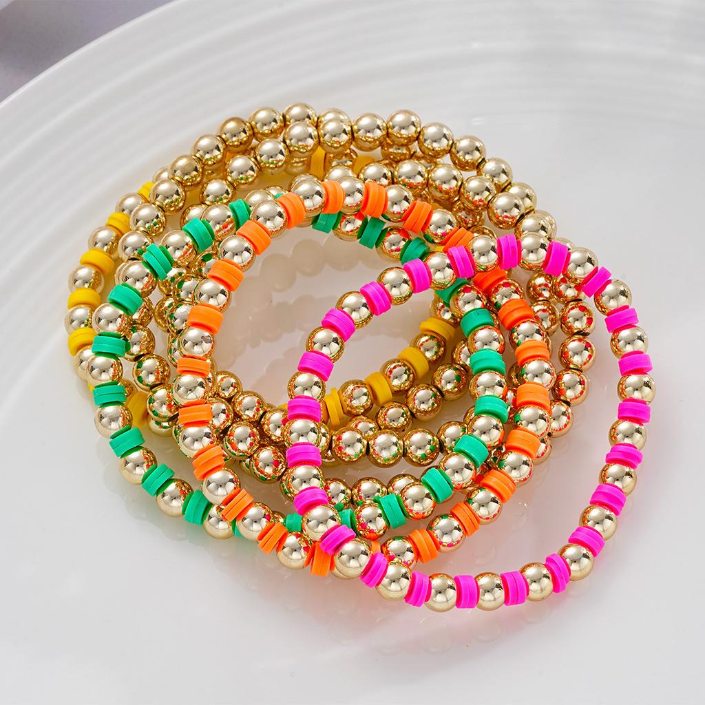 Beach Resort Wind Bracelet Versatile Multi-strip Stacked Bohemian Color Pottery Sheet Beaded Gold Bead Bracelet