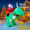 7.8FT Xmas Holiday Inflatable Yard Decor Santa Riding Dinosaur LED Christmas Decor Lawn Garden Toy Supplies Home Ornament Gift
